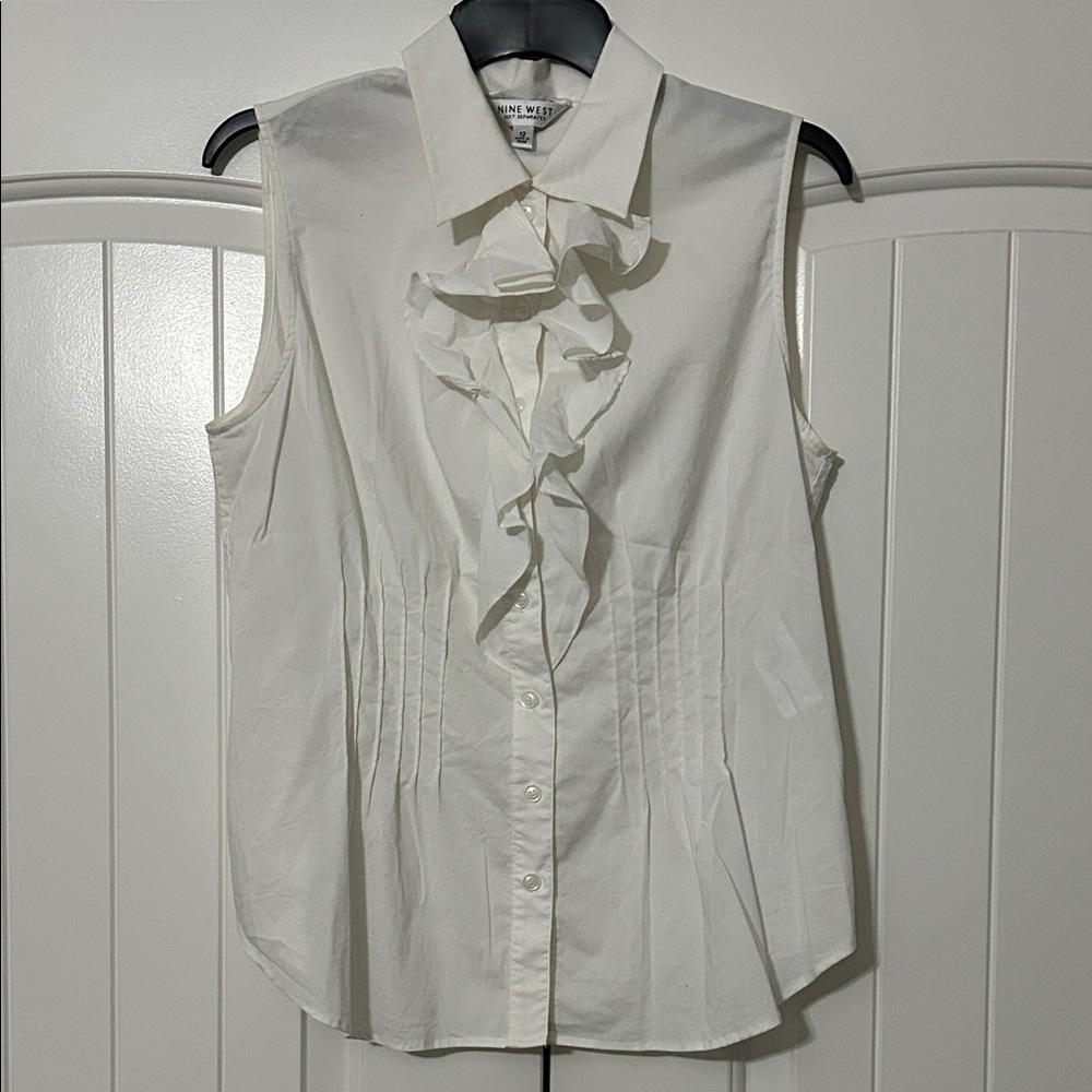 Nine West Cream Sleeveless Ruffle Blouse